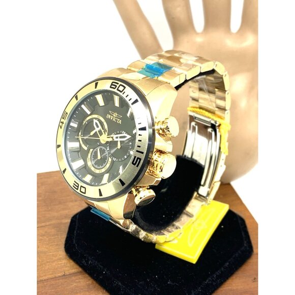 Invicta Mens Watch 22590 Pro Diver Chronograph Gold Tone Steel 48.5mm Black Dial - Picture 2 of 14